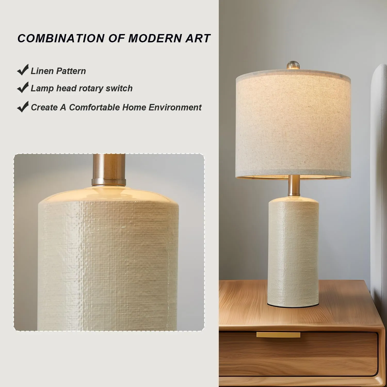 20.25/inch Modern Ceramic Table lamp Set of 2 Small Farmhouse Bedside lamp Creamy-White Nightstand Lamp End Table Lamps for Living Room Bedroom Study Office AMZ-T1109WH0