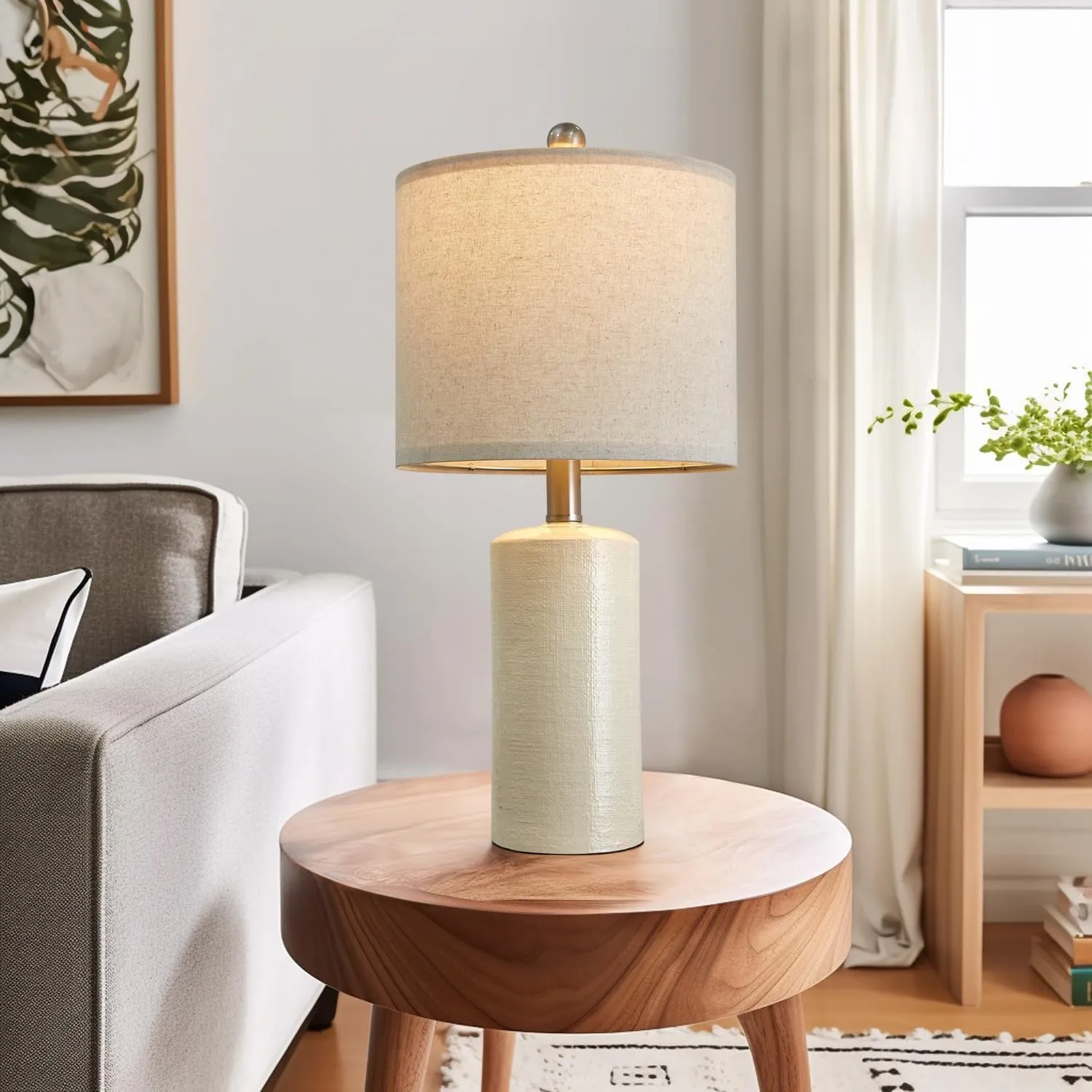 20.25/inch Modern Ceramic Table lamp Set of 2 Small Farmhouse Bedside lamp Creamy-White Nightstand Lamp End Table Lamps for Living Room Bedroom Study Office AMZ-T1109WH0