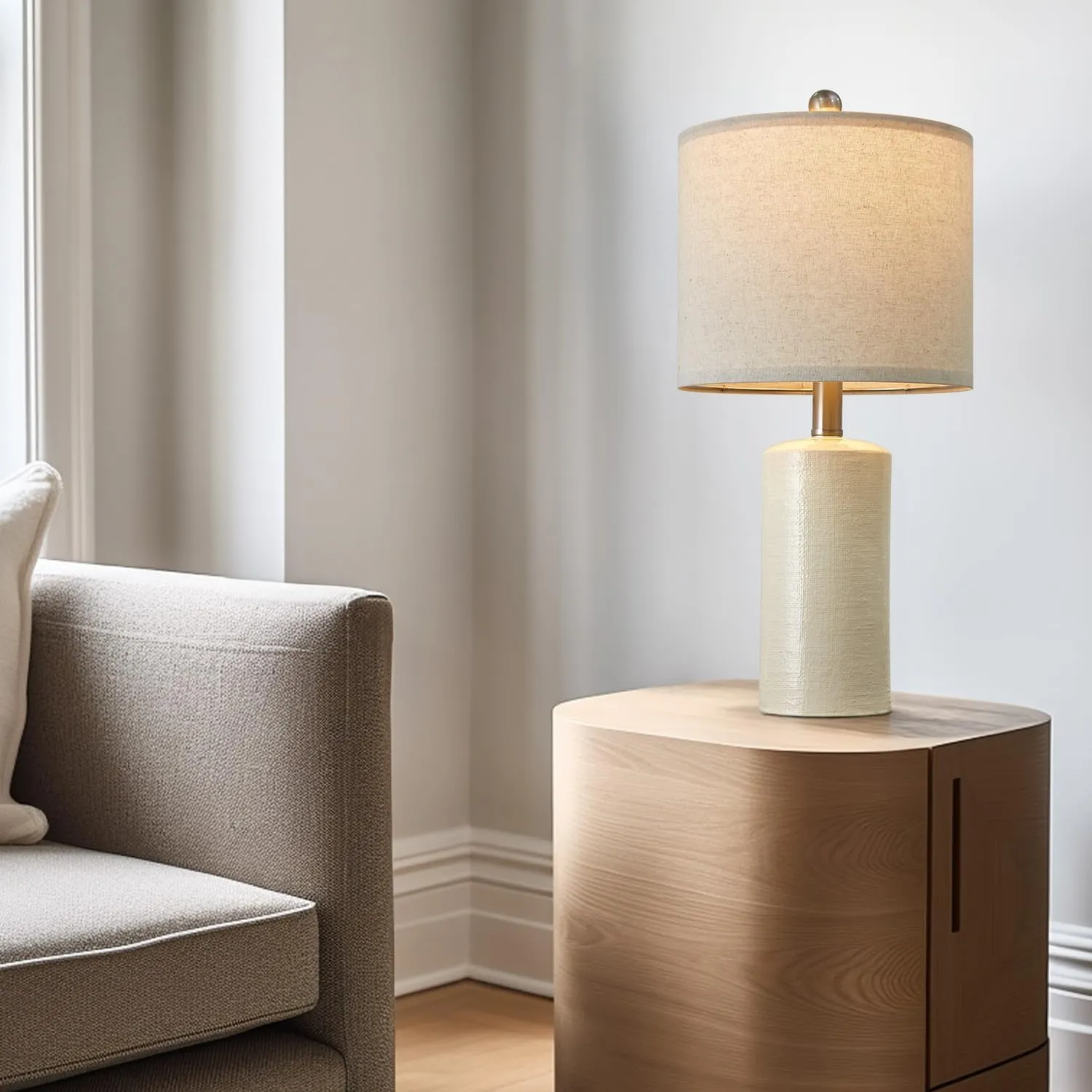 20.25/inch Modern Ceramic Table lamp Set of 2 Small Farmhouse Bedside lamp Creamy-White Nightstand Lamp End Table Lamps for Living Room Bedroom Study Office AMZ-T1109WH0