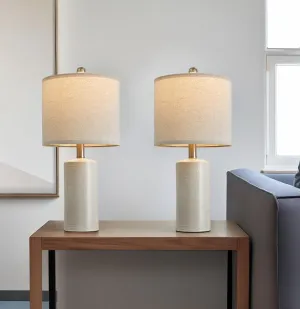 20.25/inch Modern Ceramic Table lamp Set of 2 Small Farmhouse Bedside lamp Creamy-White Nightstand Lamp End Table Lamps for Living Room Bedroom Study Office AMZ-T1109WH0