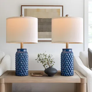 20.5 inches Modern Ceramic Dark Blue Bedside Lamp Set of 2 for Bedroom Decor Farmhouse Table Lamp for Living Room Office Dorm