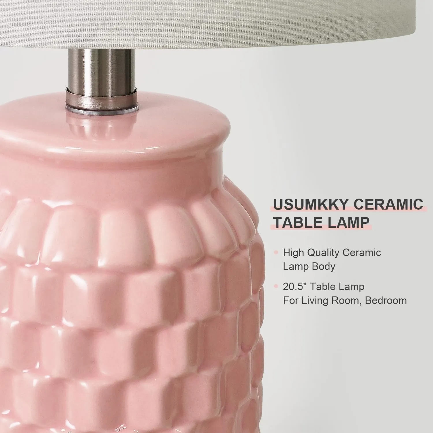 20.5" Pink Table Lamps Set of 2,Modern Farmhouse Bedside Lamps - Ceramic Nightstand Lamps for Bedroom,Boho Living Room End Tables,Small Office Desk Lamp