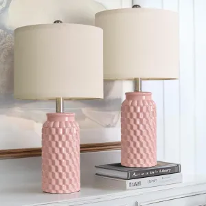 20.5" Pink Table Lamps Set of 2,Modern Farmhouse Bedside Lamps - Ceramic Nightstand Lamps for Bedroom,Boho Living Room End Tables,Small Office Desk Lamp