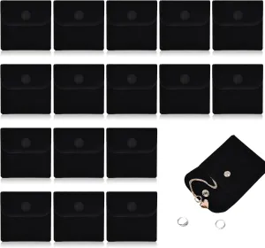 20PCS Velvet Jewelry Pouches with Snap Button, Small Microfiber Velvet Jewelry Bag for Storing Ring Bracelets Necklaces Earring(Black)