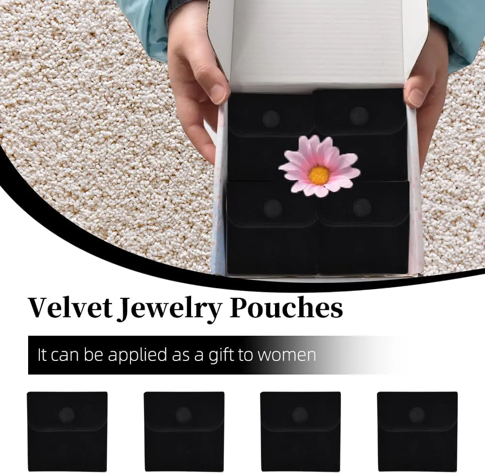 20PCS Velvet Jewelry Pouches with Snap Button, Small Microfiber Velvet Jewelry Bag for Storing Ring Bracelets Necklaces Earring(Black)
