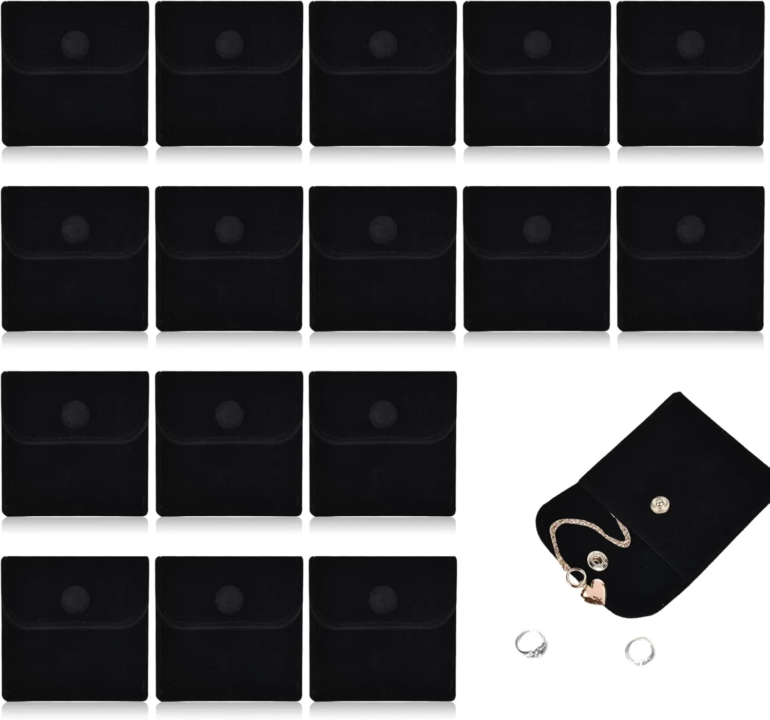 20PCS Velvet Jewelry Pouches with Snap Button, Small Microfiber Velvet Jewelry Bag for Storing Ring Bracelets Necklaces Earring(Black)