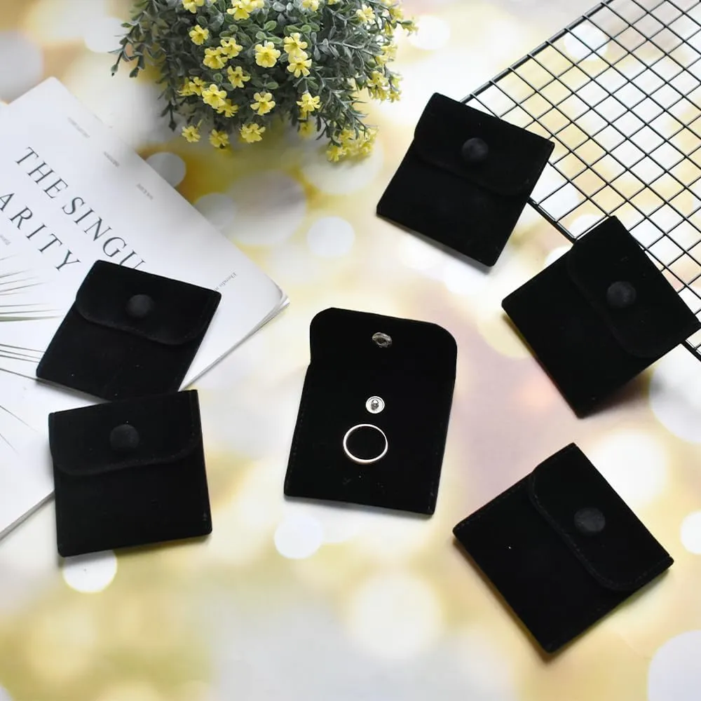 20PCS Velvet Jewelry Pouches with Snap Button, Small Microfiber Velvet Jewelry Bag for Storing Ring Bracelets Necklaces Earring(Black)