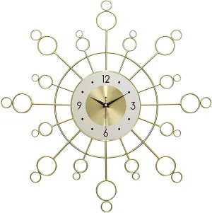24 Inch Mid Century Starburst Wall Clock Large Metal Modern Design Sunburst Clock Battery Operated Non Ticking Quartz Movement