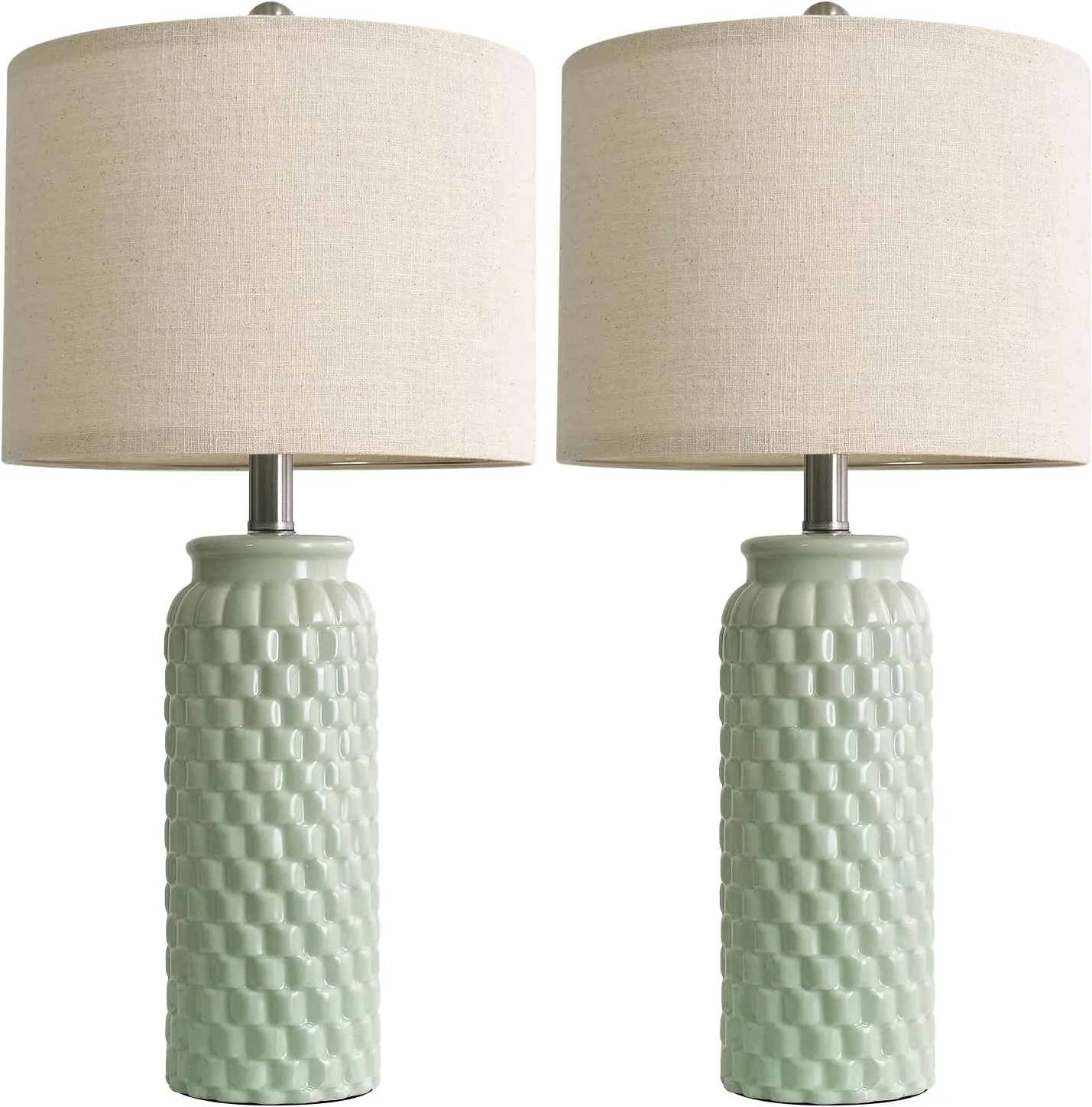 24" Modern Ceramic Green Bedside Lamp Set of 2 Table Lamp for Bedroom Decor Farmhouse Table Lamp for Living Room Office Dorm