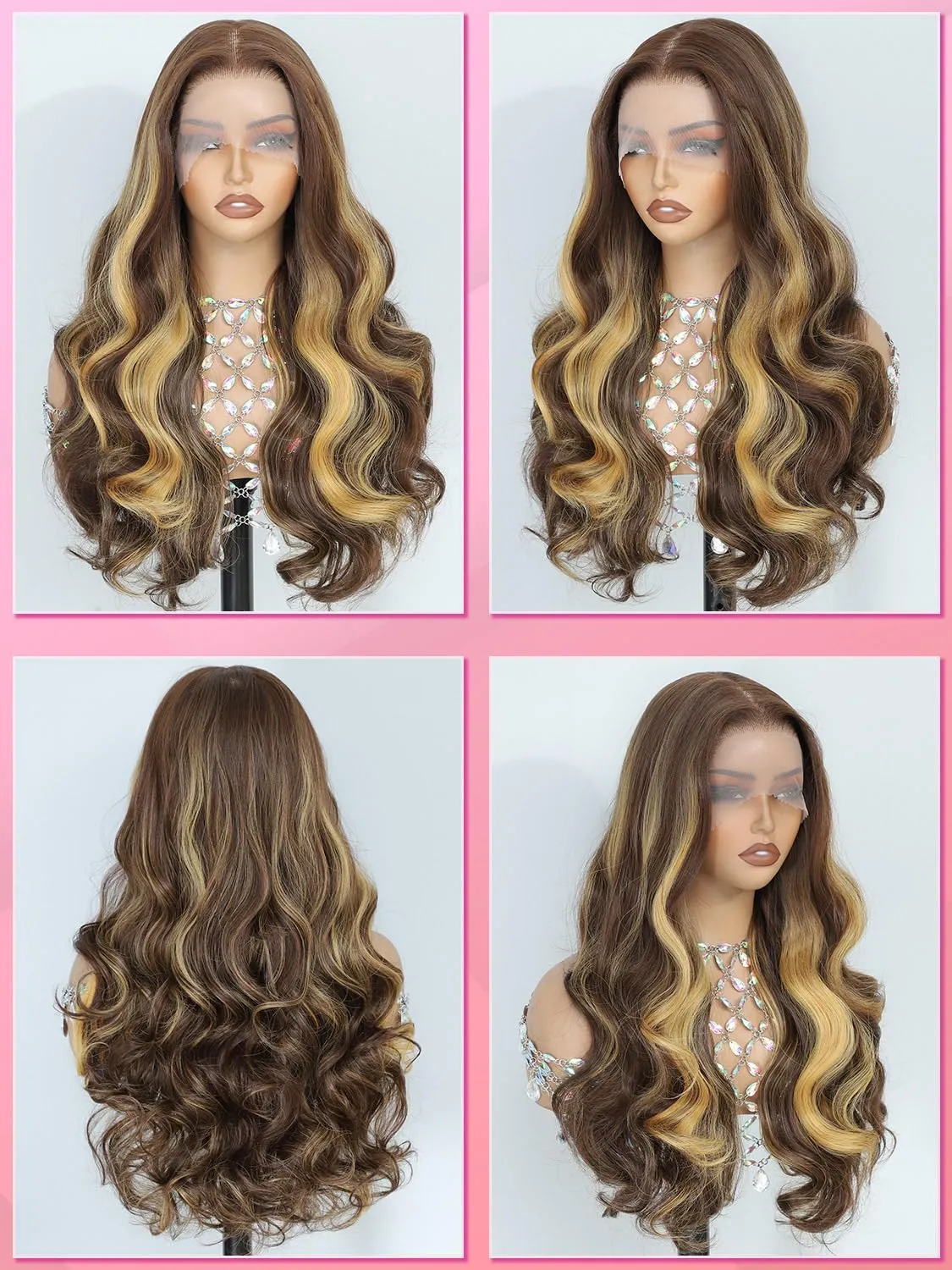 26 Inches Highlight Synthetic Lace Front Wig, 13x6 Hd Lace Front Pre Plucked Hairline with Baby Hair, Heat Resistant Long Wavy Synthetic Wigs for Black Women