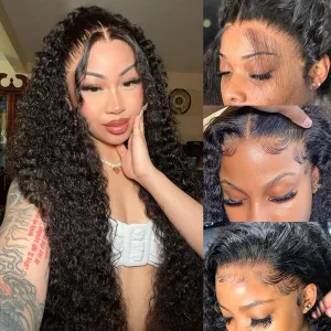 28 Inch Deep Wave Lace Front Wigs Human Hair 180% Density HD Transparent Glueless Curly Wig Human hair Pre Plucked with Baby Hair Deep Wave Wig 13x6 Lace Frontal Wigs for Women Human Hair