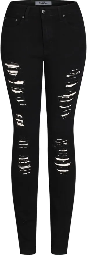 2LUV Women's Distressed Skinny Ripped Jeans