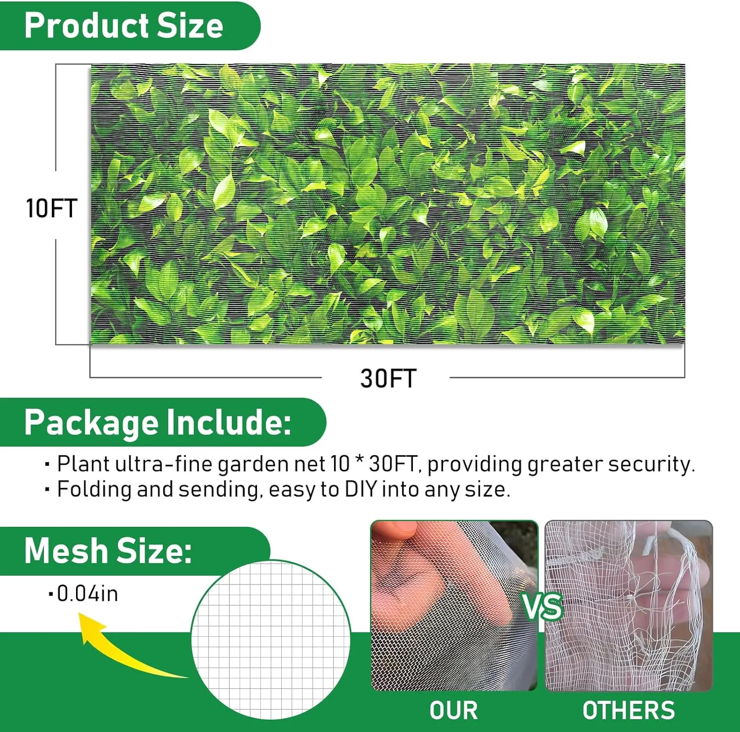 2Pack 10x30ft Garden Netting Mesh Barrier, Ultra Fine Mosquito Net for Patio,Garden Netting for Raised Beds,Fruit Tree Netting for Garden Protection Blueberry Bush Netting Cover