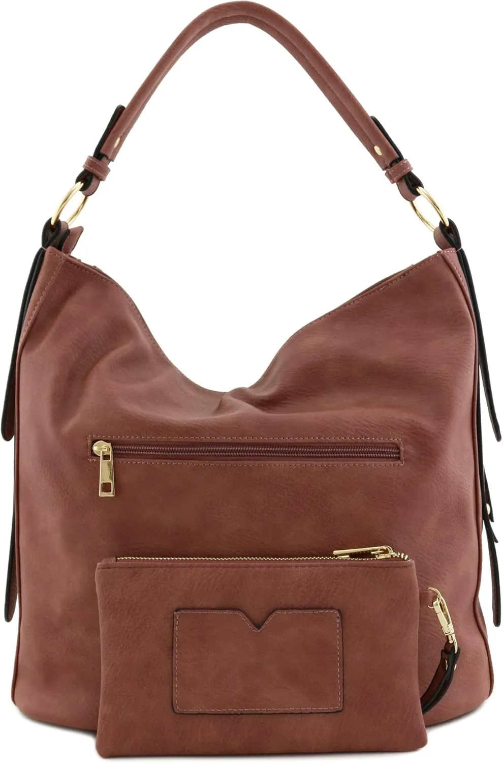 2pc Set Faux Leather Large Hobo Bag with Pouch Purse