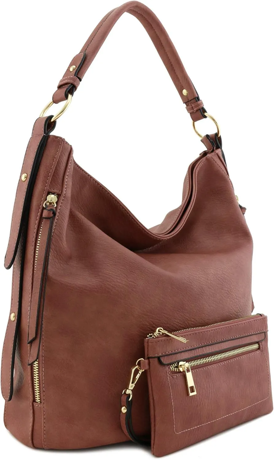 2pc Set Faux Leather Large Hobo Bag with Pouch Purse