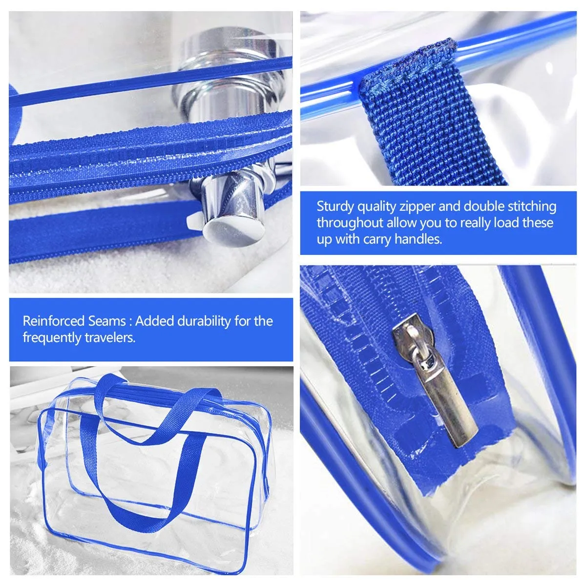 2Pcs Crystal Clear PVC Travel Toiletry Bag Kit for Women Men, Waterproof Vinyl Packing Organizer Storage Bags with Zipper Handle Straps, Cosmetic Pouch Carry on Airport Airline Compliant Bag Handbag