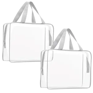 2Pcs Crystal Clear PVC Travel Toiletry Bag Kit for Women Men, Waterproof Vinyl Packing Organizer Storage Bags with Zipper Handle Straps, Cosmetic Pouch Carry on Airport Airline Compliant Bag Handbag