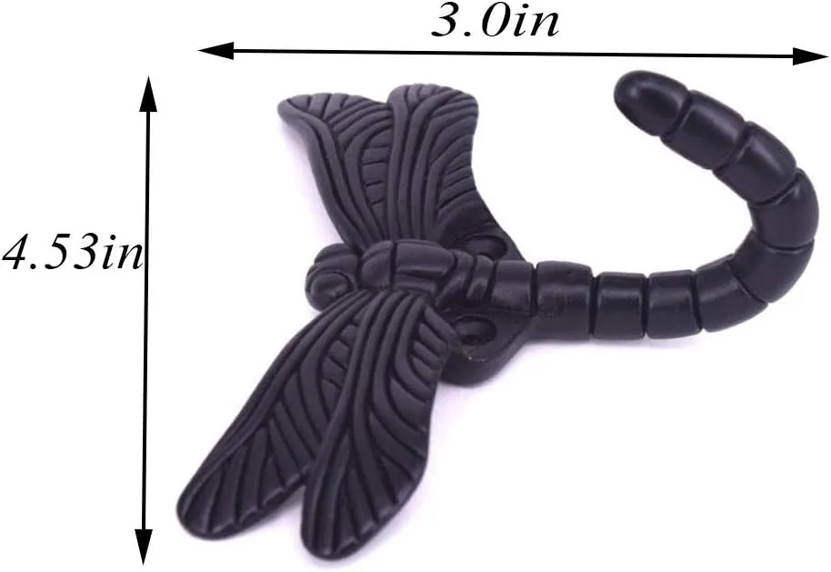 2pcs Dragonfly Coat Hooks Decorative Creativity Wall Mounted Hanger Hook for Home Handbag Key Towel Bathrobe (Black)