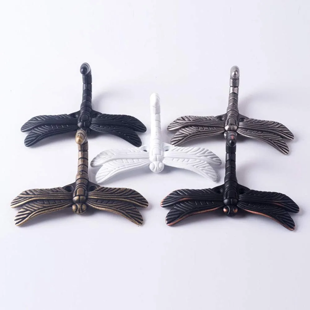 2pcs Dragonfly Coat Hooks Decorative Creativity Wall Mounted Hanger Hook for Home Handbag Key Towel Bathrobe (Black)