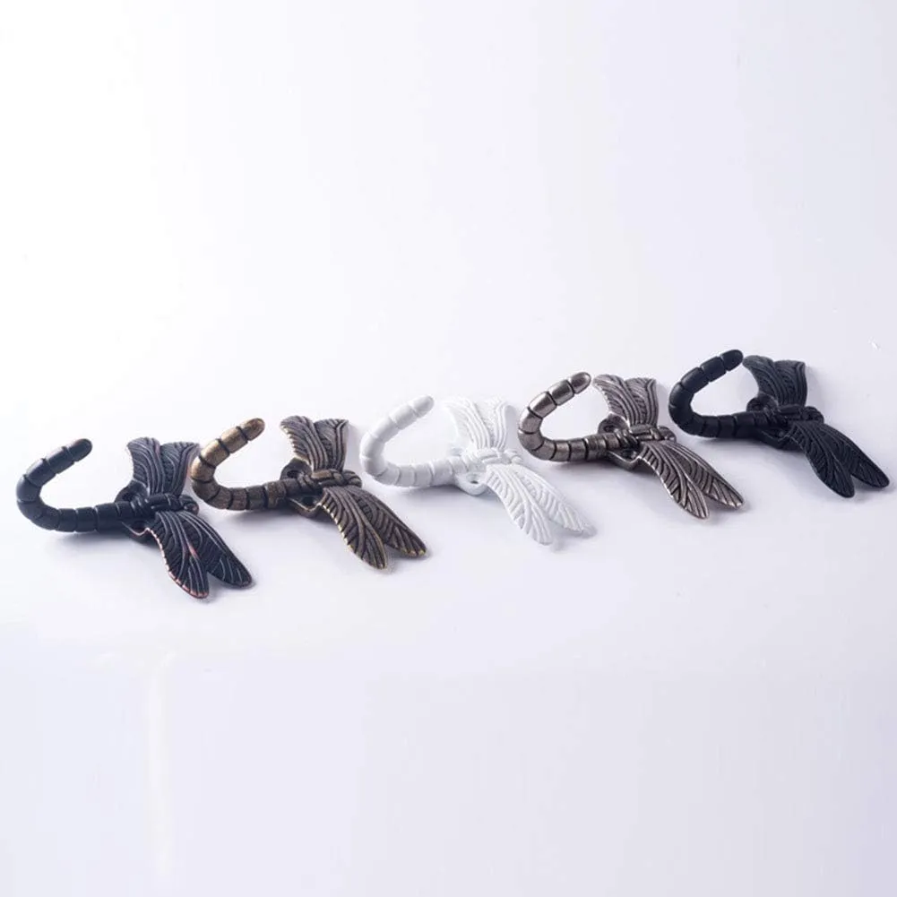 2pcs Dragonfly Coat Hooks Decorative Creativity Wall Mounted Hanger Hook for Home Handbag Key Towel Bathrobe (Black)