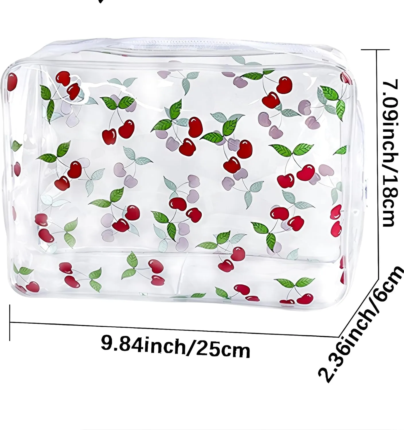 2PCS Red Cherry Transparent PVC Cosmetic Bag, Portable Waterproof Storage Bag for Girls' Cosmetics and Toiletries. (Cherry printing L-2pcs)