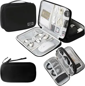2PCS Travel Cable Organizer, Double and Triple Layers Travel Cable Organizer，water Resistant Small & Large Travel Makeup Bag Travel Accessories for Charger(7.5" X 4.3" & 10.5" X 7.75")