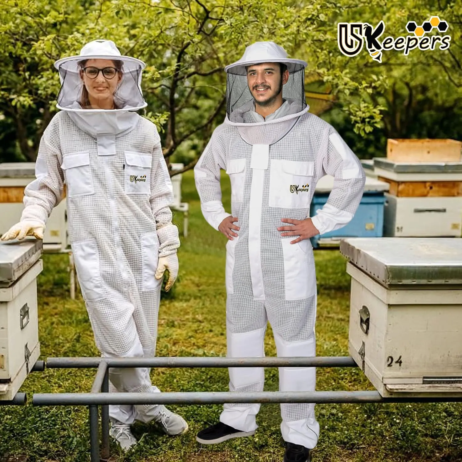 3-Layer Ultra Ventilated Bee Suit for Men & Women – Premium Beekeeping Suit with Bee Gloves & Two Detachable Beekeeping Veils (White M)