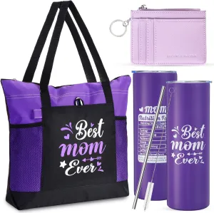 3 Pcs Gifts for Mom from Daughter Son Best Mom Ever Zippered Tote Bag