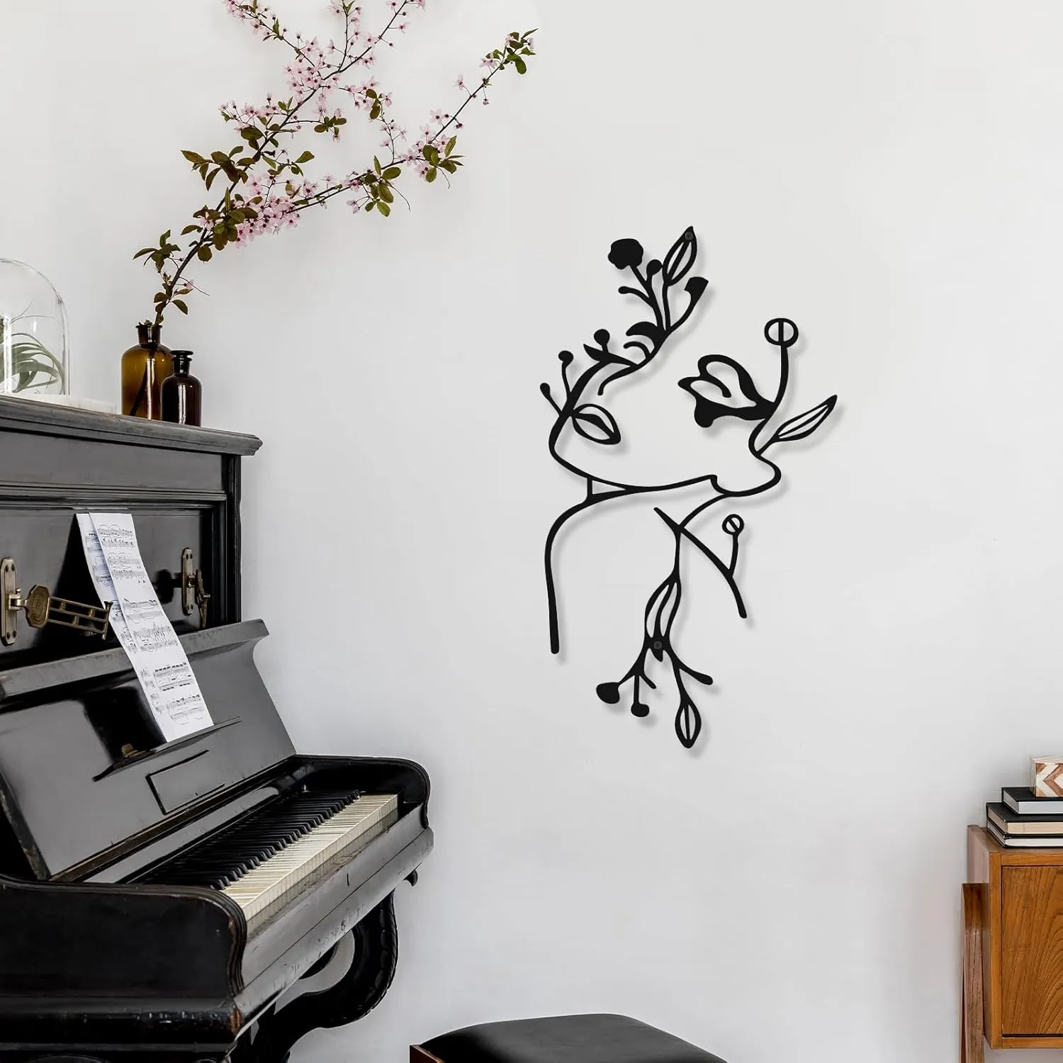3 Pcs Metal Wall Art Decor Minimalist Abstract Woman Wall Art Metal Modern Line Drawing Decor Female Single Line Home Hanging for Bedroom Kitchen Bathroom Living Room(Plant)
