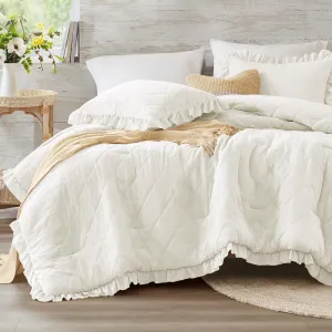 3 PCS Ruffle Comforter Set, Ivory White Shabby Chic Bedding with Vintage-Inspired Design for Cozy All-Season Sleep, Full/Queen