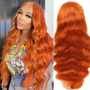 30 Inch Ginger Wig Human Hair Body Wave Pre Plucked 13x4 HD Ginger Lace Front Wigs Human Hair 200% Density Transparent Lace Frontal Colored Glueless Wigs Human Hair