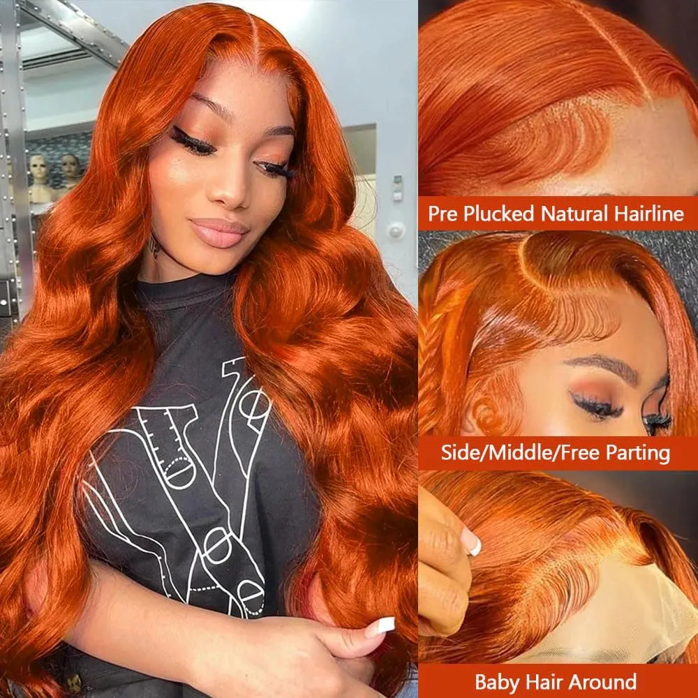 30 Inch Ginger Wig Human Hair Body Wave Pre Plucked 13x4 HD Ginger Lace Front Wigs Human Hair 200% Density Transparent Lace Frontal Colored Glueless Wigs Human Hair
