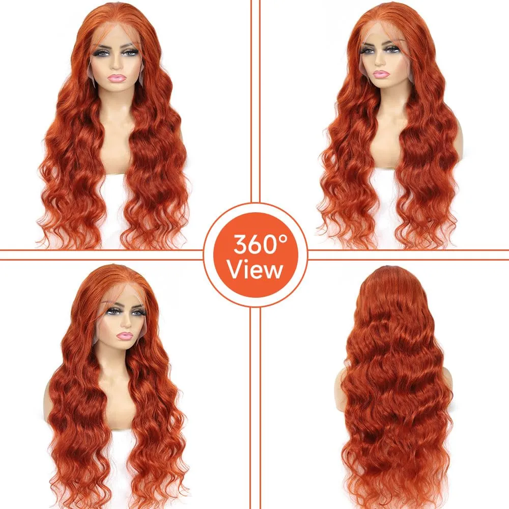 30 Inch Ginger Wig Human Hair Body Wave Pre Plucked 13x4 HD Ginger Lace Front Wigs Human Hair 200% Density Transparent Lace Frontal Colored Glueless Wigs Human Hair