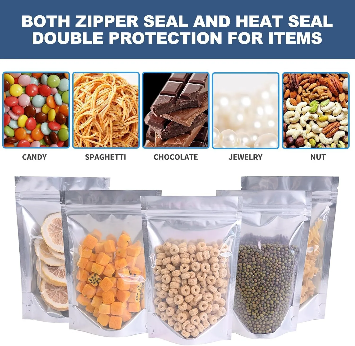 30PCS 12"X16" Mylar Bags for Food Storage with Clear Front Window,Smell Proof Stand Up Ziplock Pouch,Resealable Bags for Small Business Packaging Candy Coffee Bean Nuts Cookie Long Term