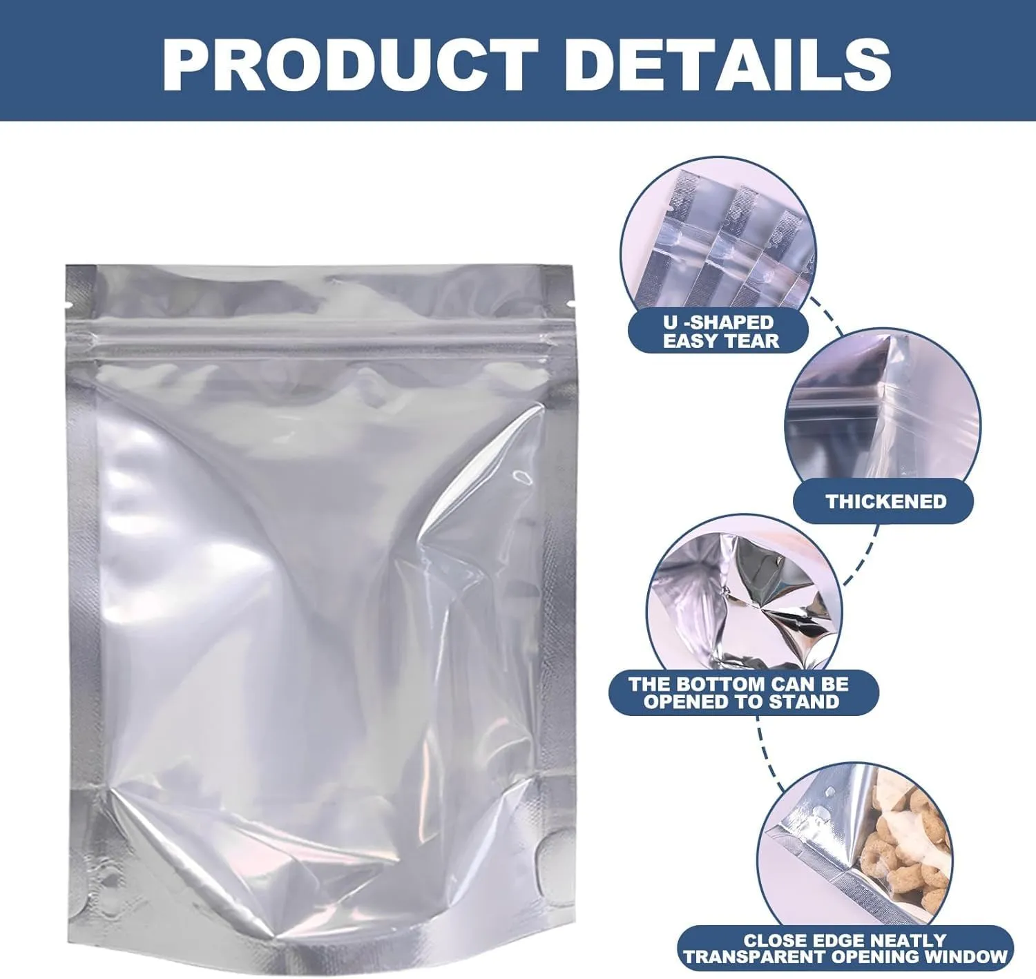 30PCS 12"X16" Mylar Bags for Food Storage with Clear Front Window,Smell Proof Stand Up Ziplock Pouch,Resealable Bags for Small Business Packaging Candy Coffee Bean Nuts Cookie Long Term