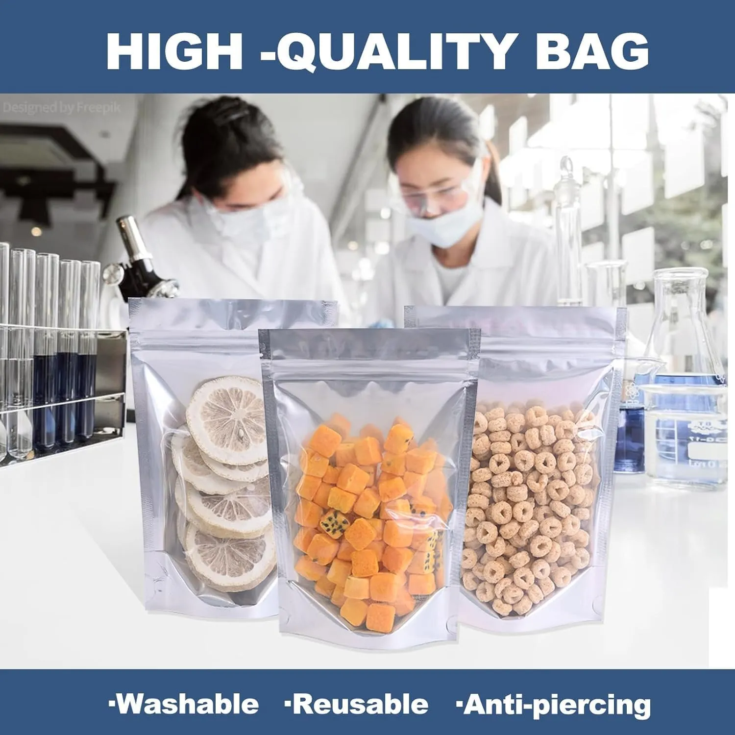 30PCS 12"X16" Mylar Bags for Food Storage with Clear Front Window,Smell Proof Stand Up Ziplock Pouch,Resealable Bags for Small Business Packaging Candy Coffee Bean Nuts Cookie Long Term