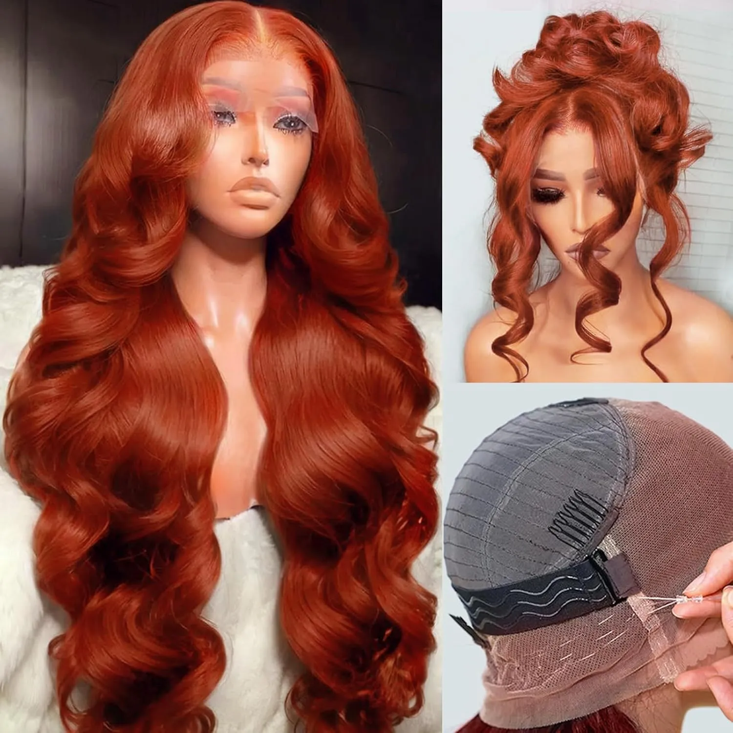 33# Reddish Brown Lace Front Wigs Human Hair Body Wave 360 Lace Front Wig 180% Density Ginger Red Lace Frontal Wigs Pre Plucked with Baby Hair for Women Colored Glueless Wigs 18 CS