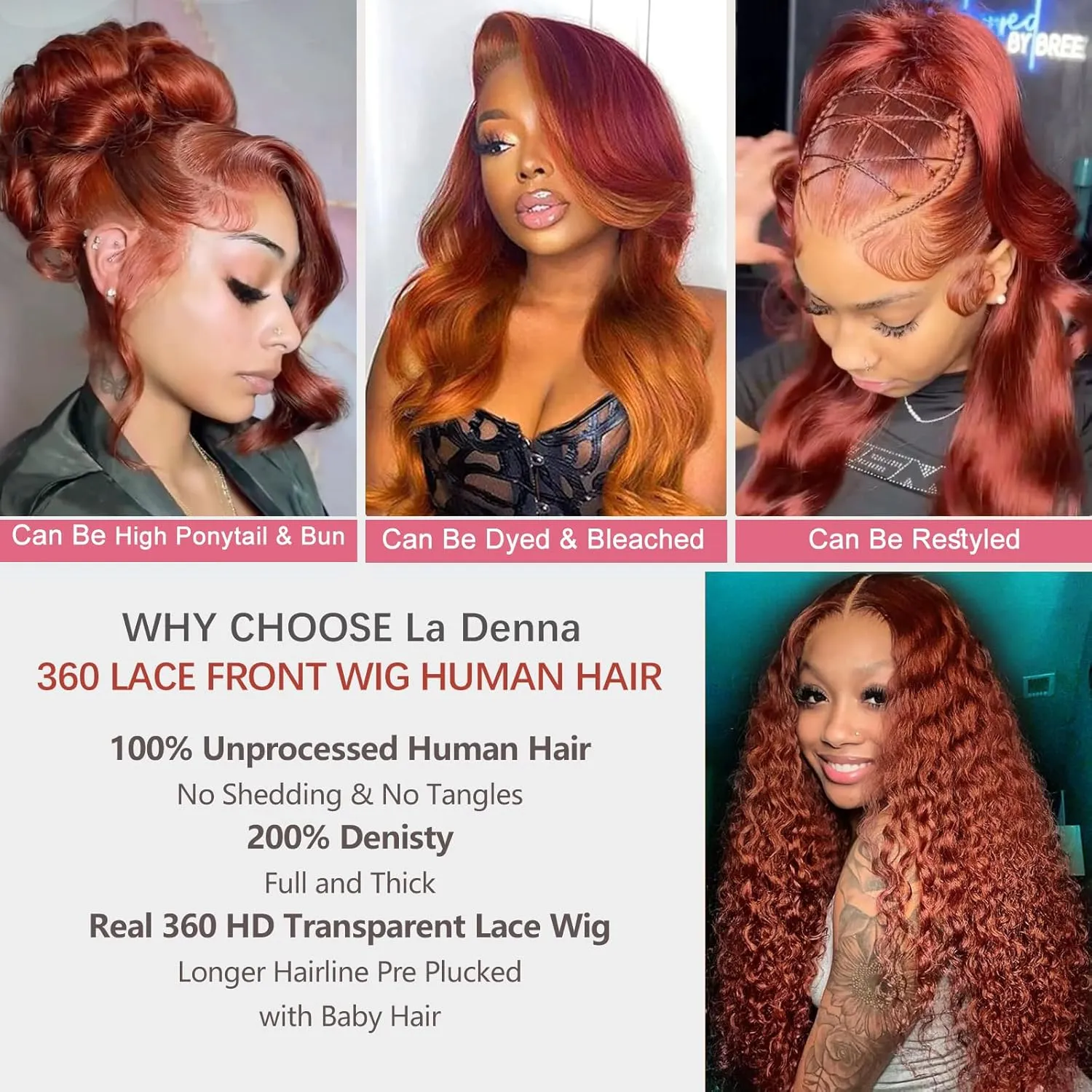 33# Reddish Brown Lace Front Wigs Human Hair Body Wave 360 Lace Front Wig 180% Density Ginger Red Lace Frontal Wigs Pre Plucked with Baby Hair for Women Colored Glueless Wigs 18 CS