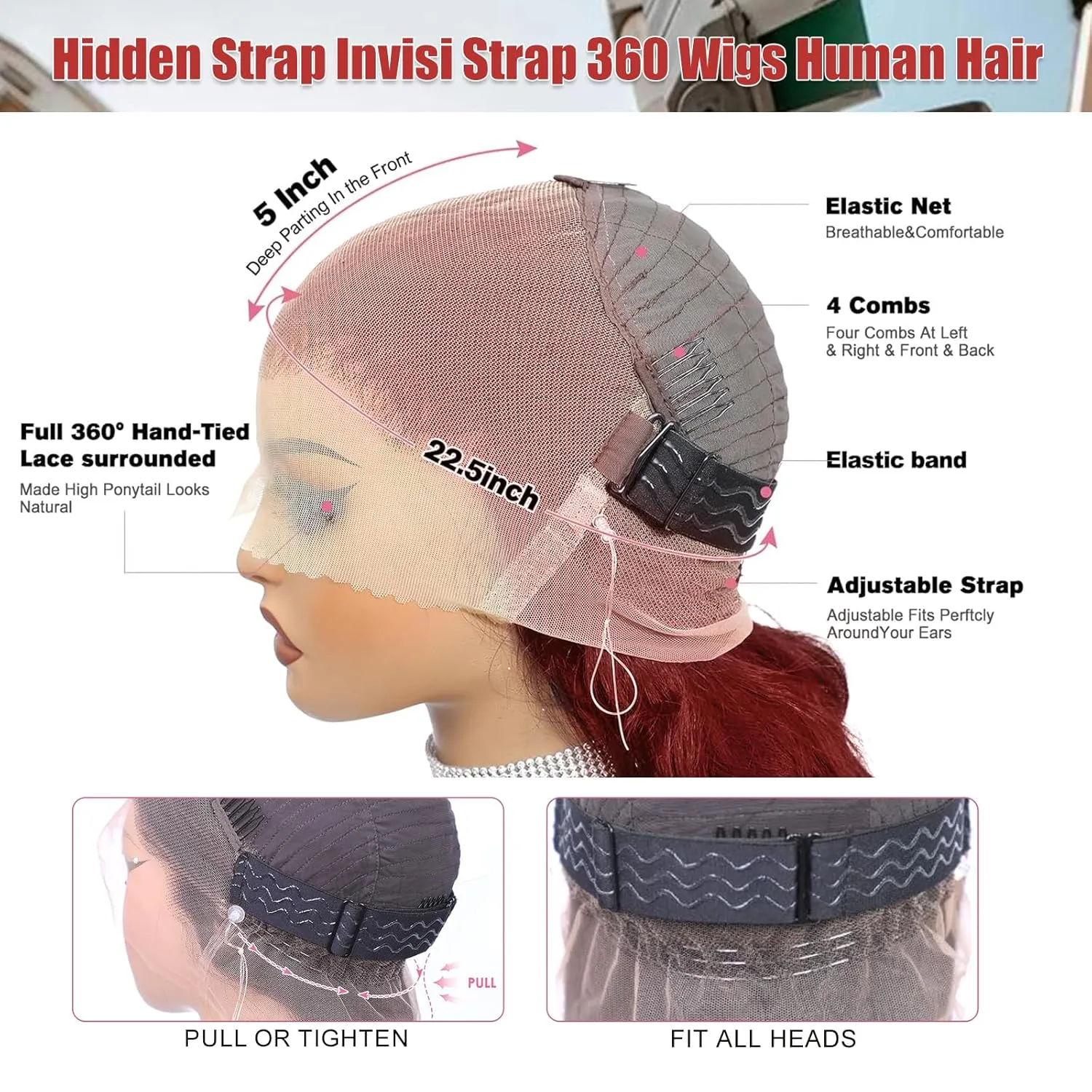 33# Reddish Brown Lace Front Wigs Human Hair Body Wave 360 Lace Front Wig 180% Density Ginger Red Lace Frontal Wigs Pre Plucked with Baby Hair for Women Colored Glueless Wigs 18 CS
