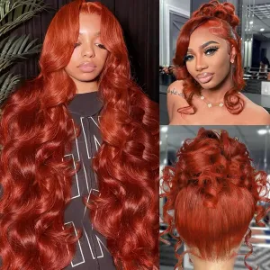 33# Reddish Brown Lace Front Wigs Human Hair Body Wave 360 Lace Front Wig 180% Density Ginger Red Lace Frontal Wigs Pre Plucked with Baby Hair for Women Colored Glueless Wigs 18 CS