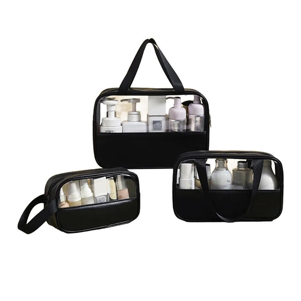 3pcs Large Capacity Waterproof Makeup Bag Set Translucent PU Travel Storage Bag