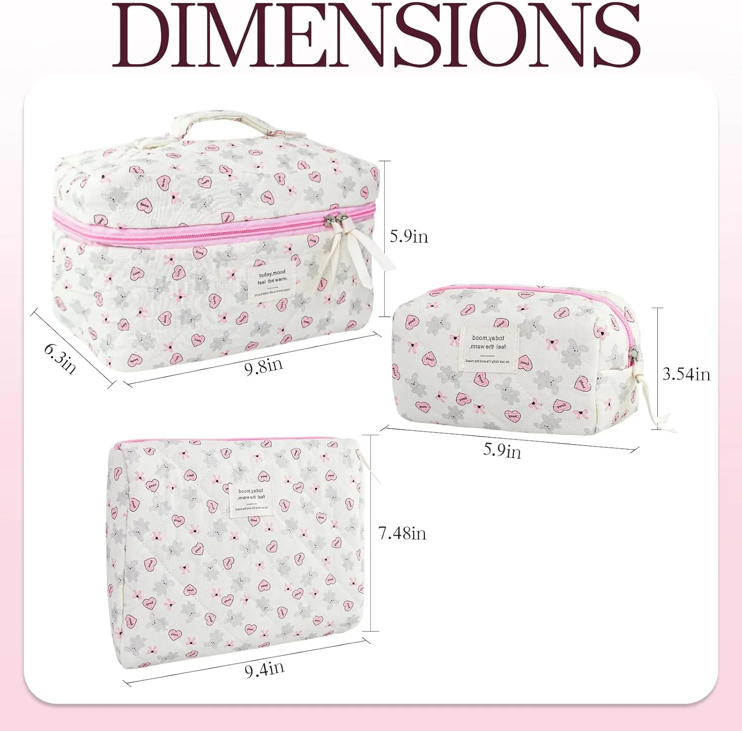 3Pcs Makeup Bags for Women, Cute Makeup Organizer Bag, Quilted Cosmetic Bag Set, Travel Toiletry Bag for Women, Floral Cosmetic Bag, Make Up Organizers Bag, Womens Toiletry Bag
