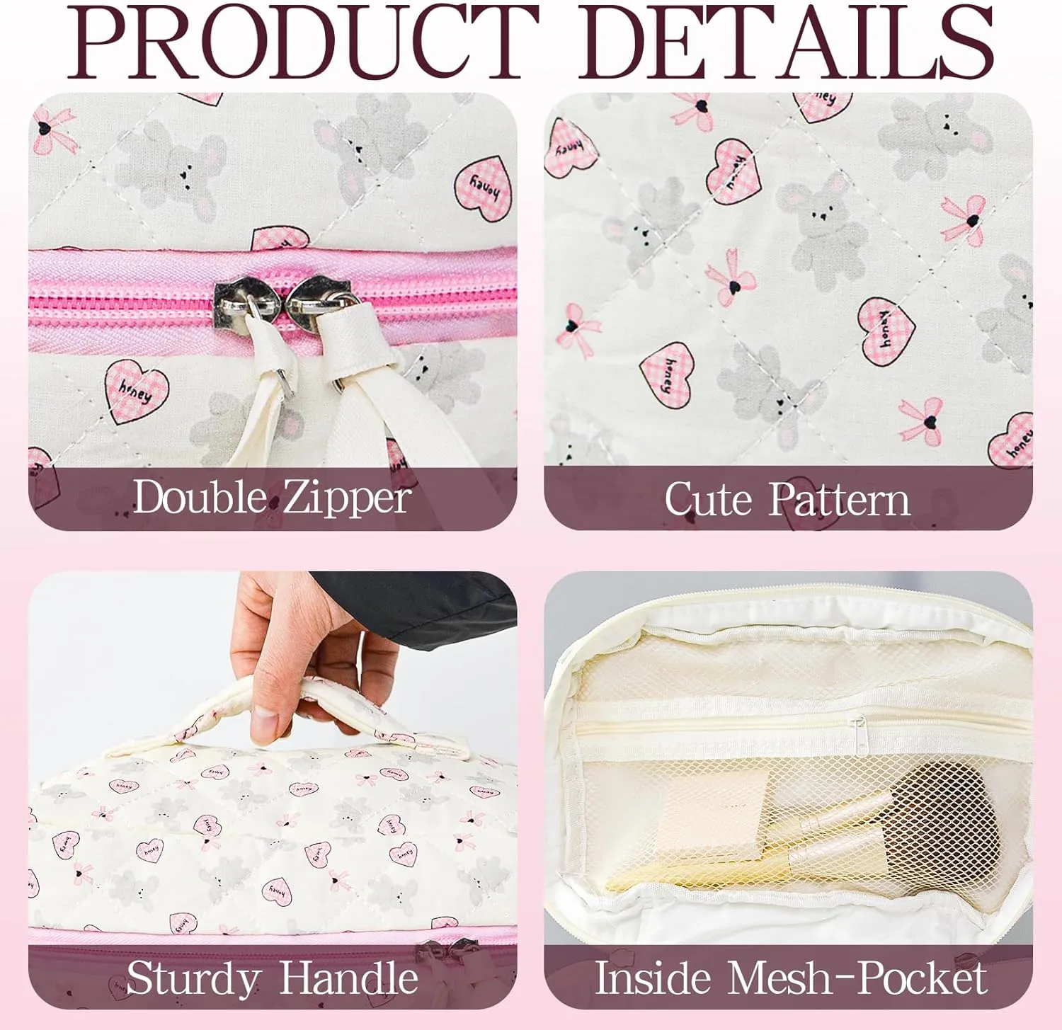 3Pcs Makeup Bags for Women, Cute Makeup Organizer Bag, Quilted Cosmetic Bag Set, Travel Toiletry Bag for Women, Floral Cosmetic Bag, Make Up Organizers Bag, Womens Toiletry Bag