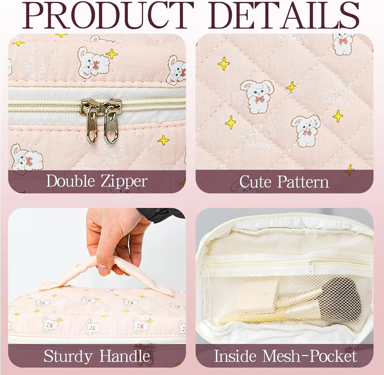 3Pcs Travel Makeup Bag Organizer, Toiletry Bag for Women, Cosmetic Bags for Women Travel Set, Cute Makeup Bags, Quilted Cosmetic Bag, Women's Quilted Toiletry Bag Storage
