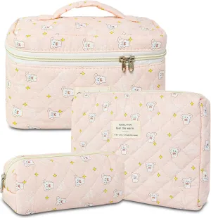 3Pcs Travel Makeup Bag Organizer, Toiletry Bag for Women, Cosmetic Bags for Women Travel Set, Cute Makeup Bags, Quilted Cosmetic Bag, Women's Quilted Toiletry Bag Storage