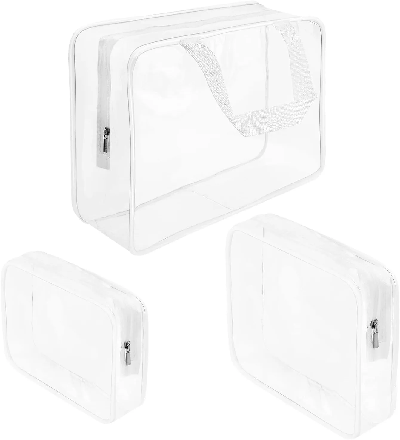 3pcs TSA Approved Clear Toiletry Bag, Crystal Clear Travel Bag PVC Cosmetic Bag, Travel Accessories Clear Makeup Bags Set Carry on Airport Airline Compliant Bag Luggage Pouch with Zipper Handle Women