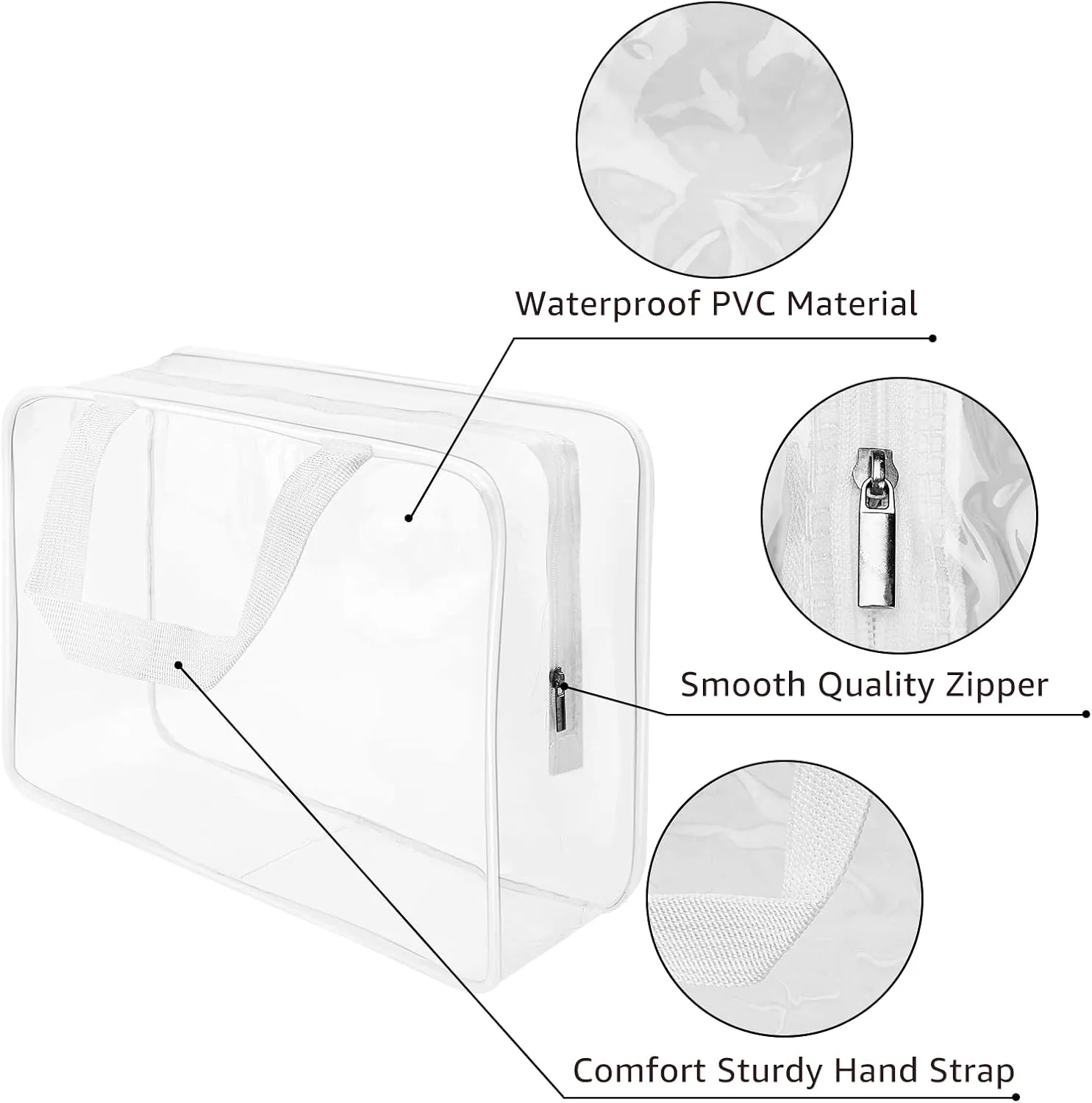 3pcs TSA Approved Clear Toiletry Bag, Crystal Clear Travel Bag PVC Cosmetic Bag, Travel Accessories Clear Makeup Bags Set Carry on Airport Airline Compliant Bag Luggage Pouch with Zipper Handle Women