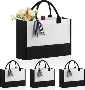 4 PCS classic black and white canvas tote bags, DIY personalized blank beach shopping bag for women, Mom, friend gift (4)