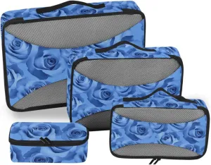 4 Pcs set luggage organizer bags Mesh Travel Essentials Romantic Retro Roses for Blue Valentine portable travel packing cubes