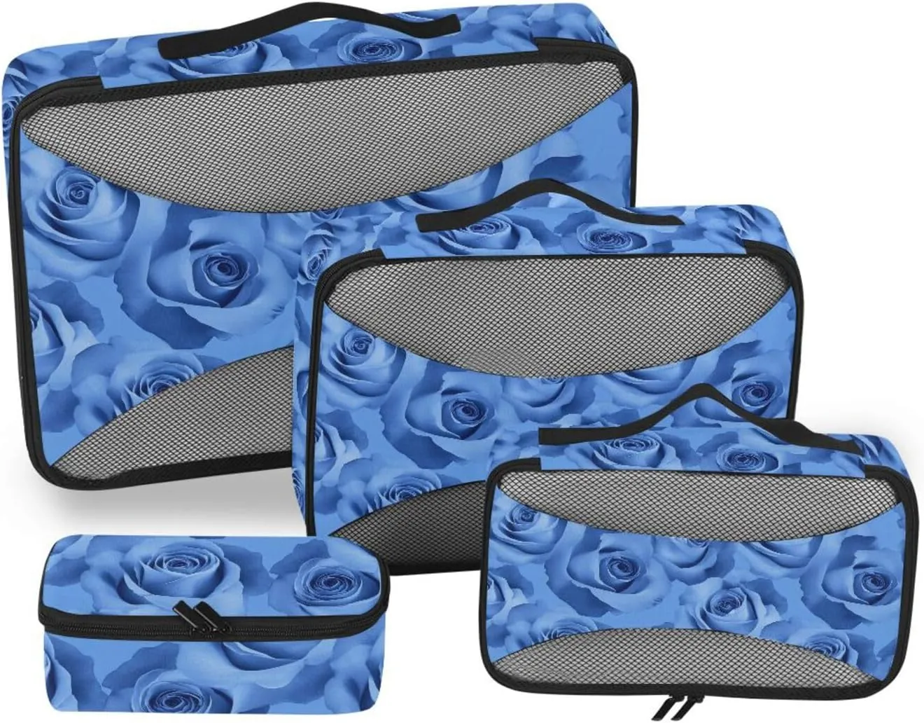 4 Pcs set luggage organizer bags Mesh Travel Essentials Romantic Retro Roses for Blue Valentine portable travel packing cubes
